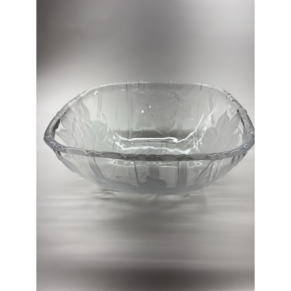 Vintage Mikasa Frosted Glass Square Bowl With Lily & Daffodil Floral Design‎